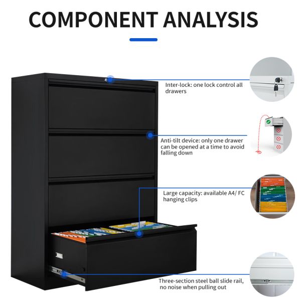 4-Drawer Steel Vertical Filing Cabinet Adjustable Office Storage Efficient Home Office Warehouse Workshop Document Management