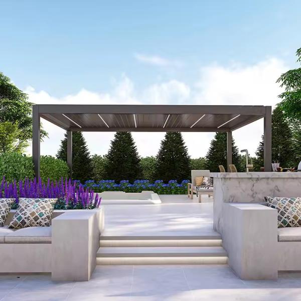Easy To Install Weather Resistant Aluminum Gazebo Made in with Retractable Canopy