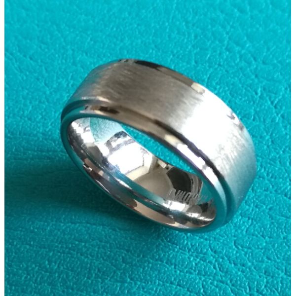 8mm Cobalt Chrome Mens Brushed Stepped Edges Wedding Band Ring