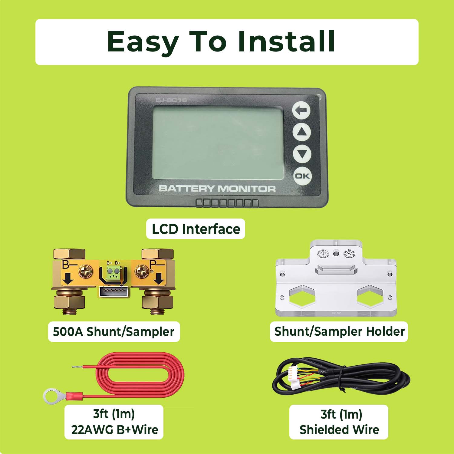 Smart Shunt Lithium Battery Monitor LCD Display For RV Golf Cart Electric Motorcycle