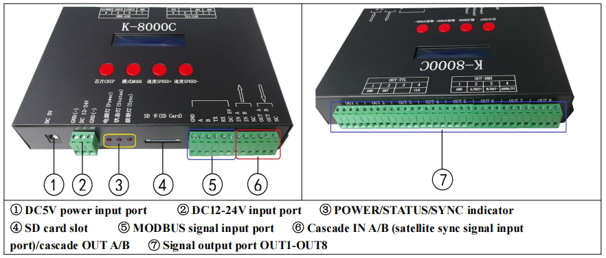 K-8000C Programmable Magic Color Controller Full Color Control Via DMX/SPI With Built-In Coding Function For Light Control