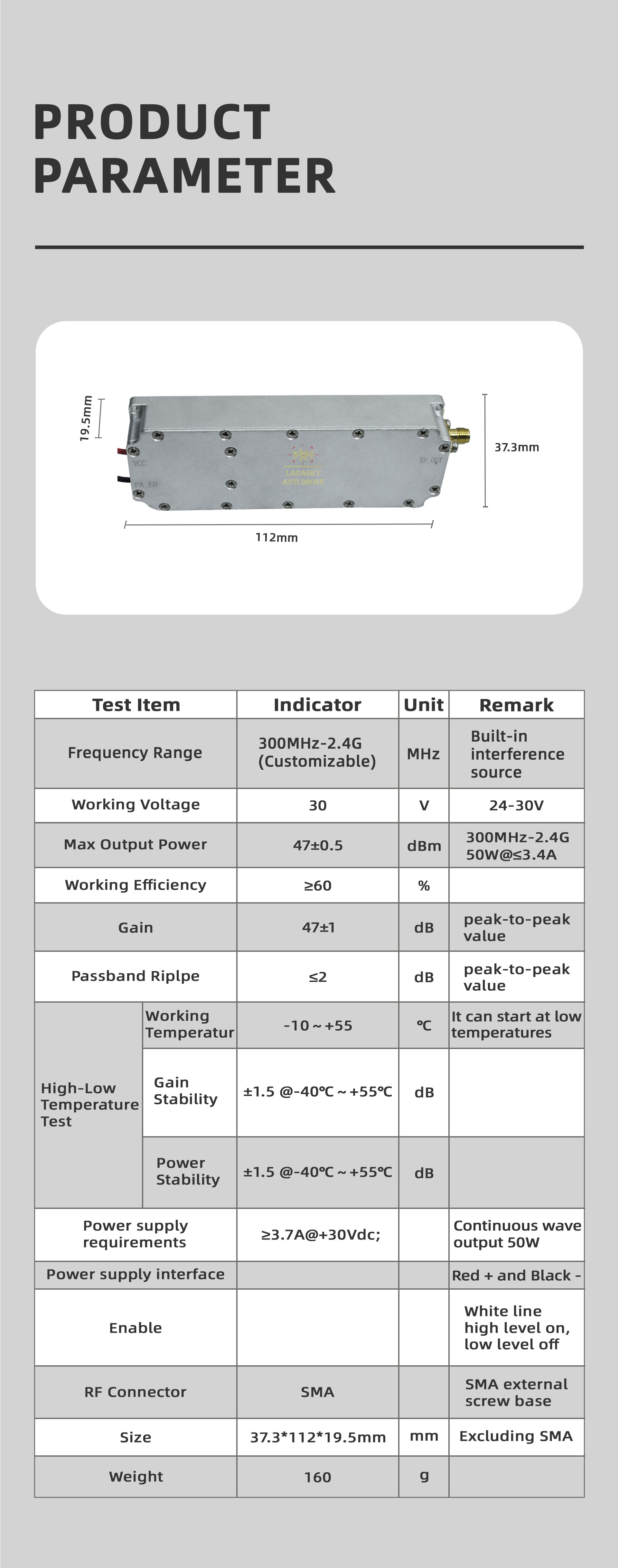 Autel Anti Fpv C-Uas Mavic 3 Autel Fpv Ua Польша RF модуль 700-1000MHz 50W GaN Антимодуль