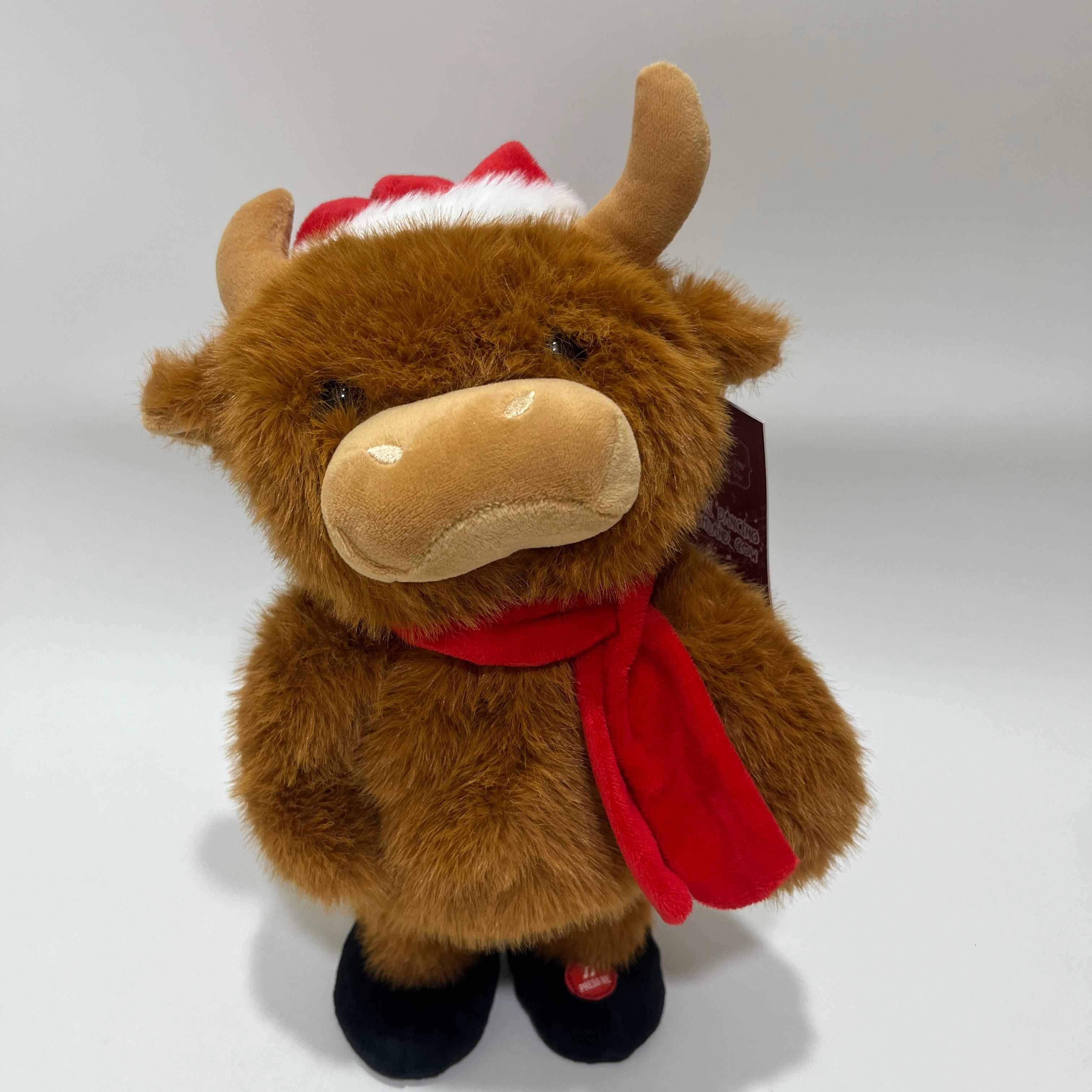 Singing & Dancing Christmas Highland Cow Plush Toy Musical Animated Stuffed Animal Christmas Highland Cow Doll