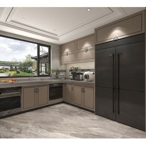 Новый китайский стиль Тиковый деревянный зерно кухонный шкаф У-образные кухонные блоки