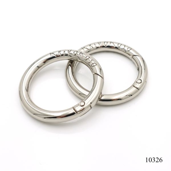 42*31.5mm Round Silver Plated Metal Spring O Ring Clasp With Custom Logo For Bag Strap Keychain Hardware