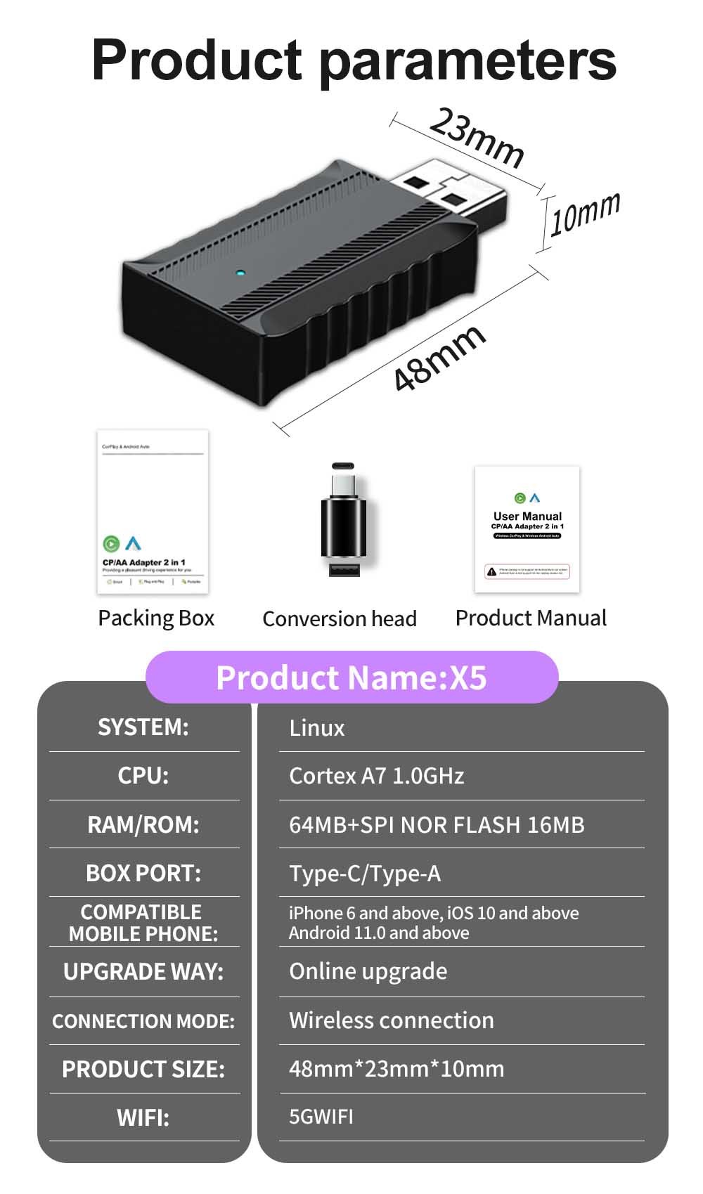 NEW CP/AA 2 in 1 Wireless Adapter Converts Wired Carplay & Android Auto to Wireless