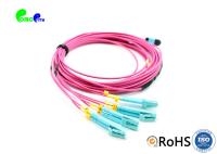 O tronco de OM4 10M 8F MPO cabografa a fêmea de MPO ao Fanout de cabo frente e verso 2.0mm do remendo de 4x LC LSZH