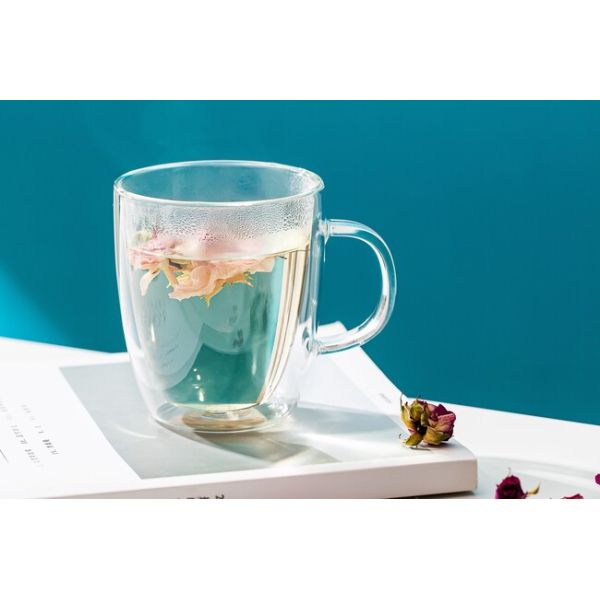 Insulated Double Wall Drinking Glass 360ml Borosilicate Glass Coffee Mugs