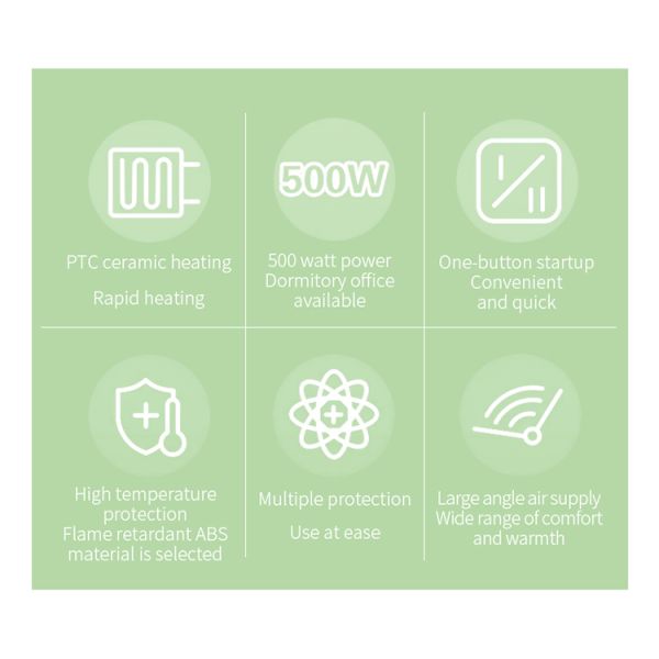 Нет Управляемый приложением 500 Вт Милый дизайн PTC Керамический столовой электрический обогреватель с горячим воздухом