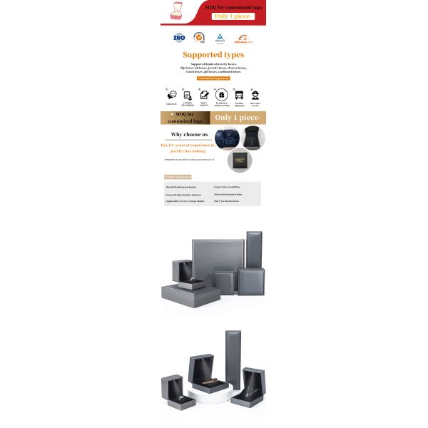 Grey Lightweight Leather LED Jewelry Box Luxury Packaging For Bracelet Necklace Ring