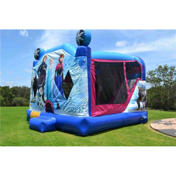 OEM Printing Inflatable Bouncer Slide , Commercial Disney Frozen C4 Combo Jumping Castle