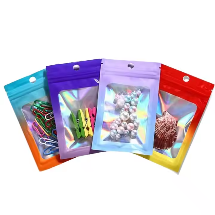 Wholesale Price Reusable Holographic Zip Gravure Printed Transparent Plastic Bags Aluminum Foil Bag