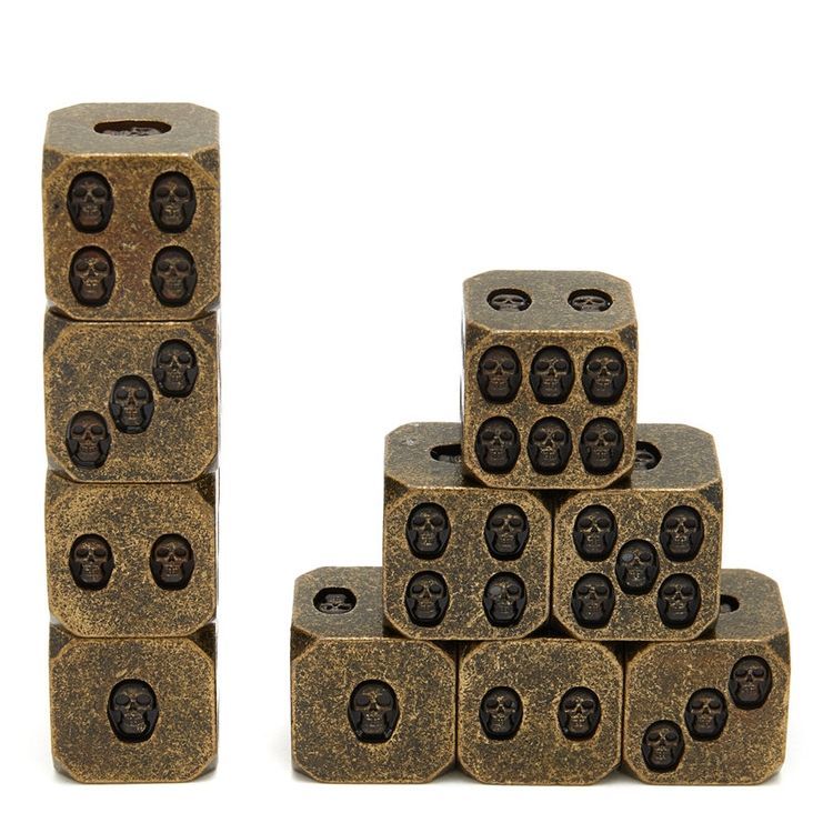 Vintage Antique Finish Metal Dice with Embossed Skull Pattern and Heavy Weight for Tabletop Games