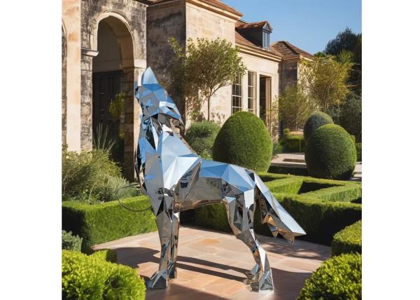 Décoration de jardin moderne Grande sculpture de loup en acier inoxydable