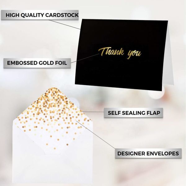 2.93 Ounces Customised Thank You Cards Black Gold Foil Blank Cards With Envelopes