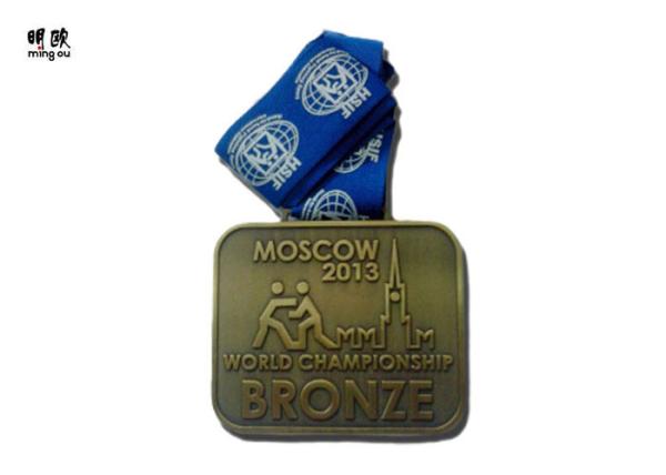 Moscow World Championship Bronze Sports Medals Awards Printed Ribbon Lanyard