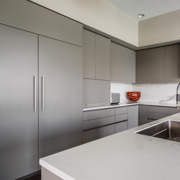 Flat Panel Lacquer Kitchen Cabinets Plywood Modern Light Grey