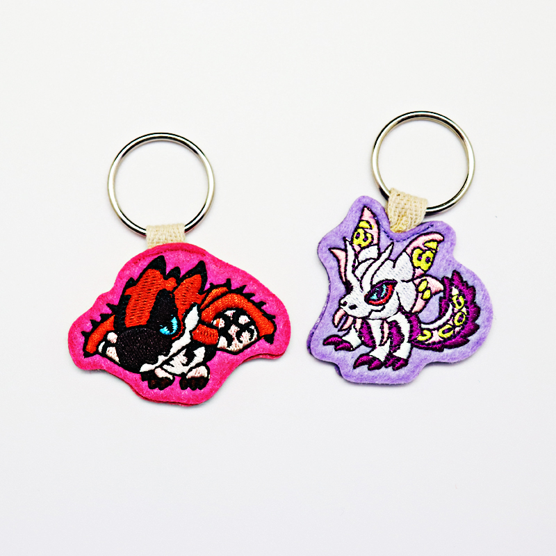 Small Cute Embroidery Key Chain Double Side Embroidery & Printing Key Chain for Cartoon Characters