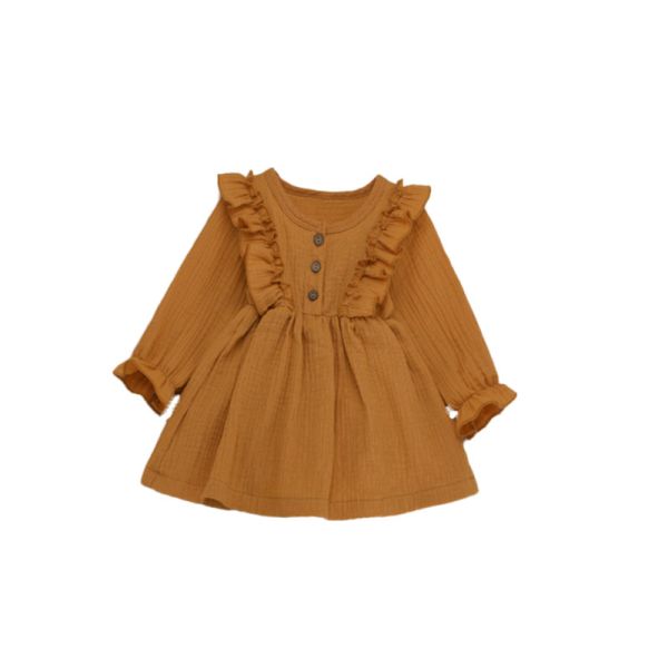 Платья отделки ряби рукава хлопко-бумажной ткани муслина ребят малыша длинные над платьями колена