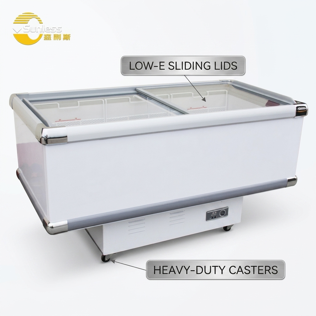 200L - 710L Sliding Door Display Fridge Glass Top Ice Cream Display Freezer