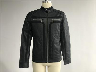 Black Mens PU Jacket With Suede Detail , Mens Leather Look Biker Jacket TW77818