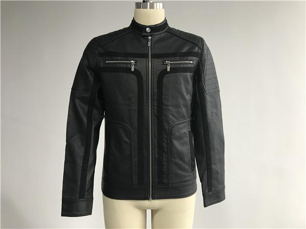 Black Mens PU Jacket With Suede Detail , Mens Leather Look Biker Jacket TW77818