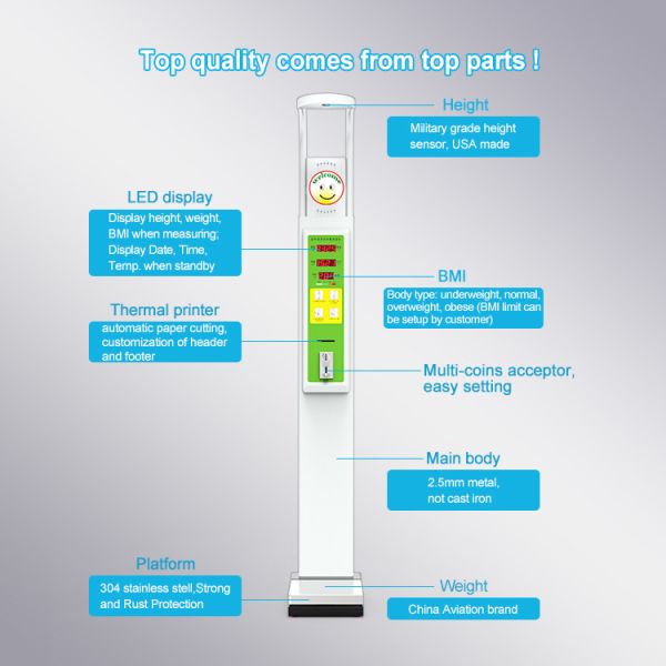 Professional CE Certified Ultrasonic BMI Height and Weight Scale for Accurate Measurements