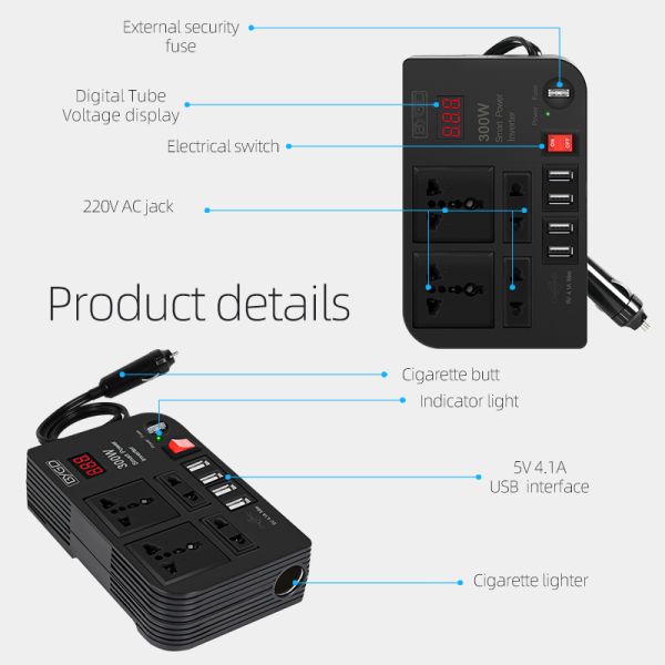 Best Sale 300W Car Power Inverter Dc 12V To Ac 110V Car Charger 300W Power Inverter Dc 12V To 110V Ac Car Inverter