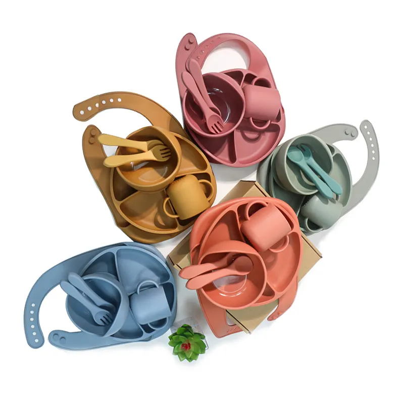 Silicone Food Grade Infant Dinnerware Sets Baby Feeding Set Suction Kids Infant Plates And Bowls