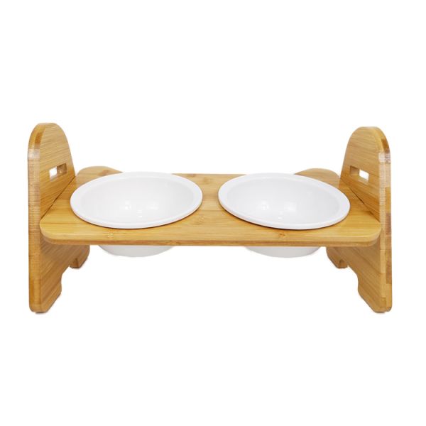 Ceramic Wooden Inclined Cat Food Bowl Double Sustainable ODM