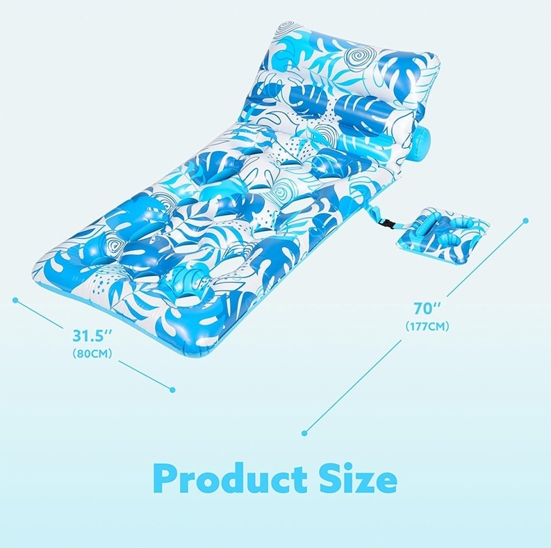 Cross-border PVC Inflatable Raft Cup Holder Backrest Hollow-Design Floating Bed Tropical Leaf Patterned Beach Water Mattress