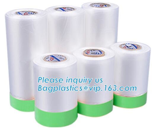 Disposable PE pre-taped self static cling masking film, Cover mask plastic drop film PE protection film with tape, BAGEA