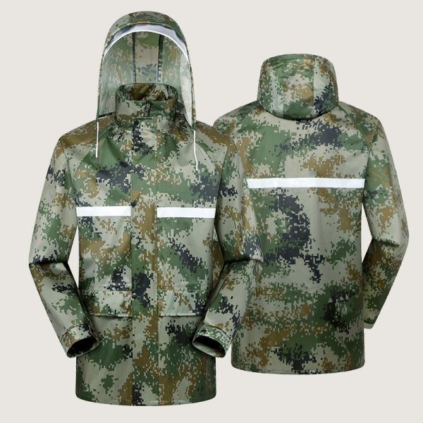 Outdoor Labor Protection Raincoat and Pants Set in Split Jungle Camouflage for Adults