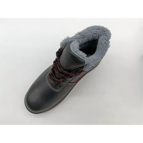 Antiperforación zapatos de invierno con tapa alta de cuero negro zapatos resistentes al deslizamiento duraderos