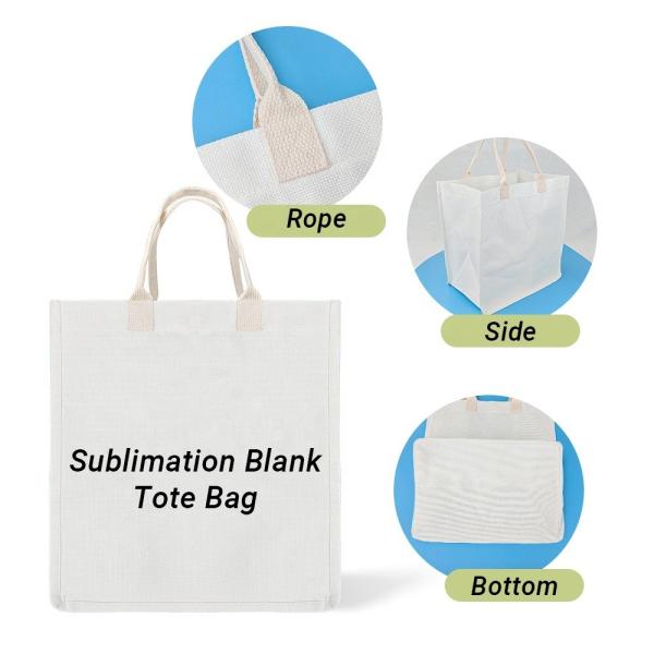White Linen Dye Sublimation Tote Bags Custom Sublimation Beach Bags
