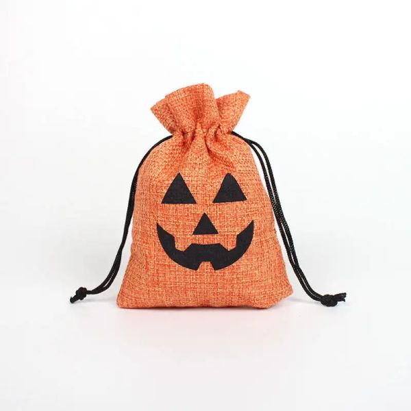 Shopping Pumpkin Gift Bag 9*12cm Orange Festival Halloween Drawstring Burlap Material