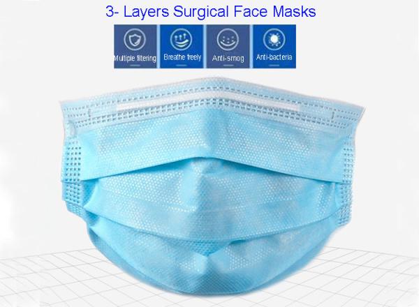 3-Ply Disposable Mouth Mask Non-woven fabrice melting spray cloth in the middle Face Mask Unisex Anti Bacteria