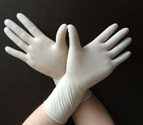 Natural White Sterile Latex Surgical Gloves Left / Right Hand With Rolled Rim