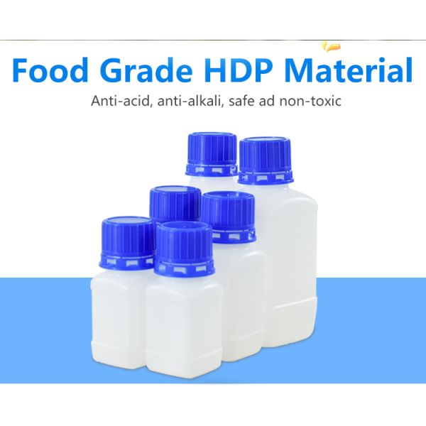 Square White HDPE Plastic Lab Bottles Reagent Chemical Storage 60ml-250ml