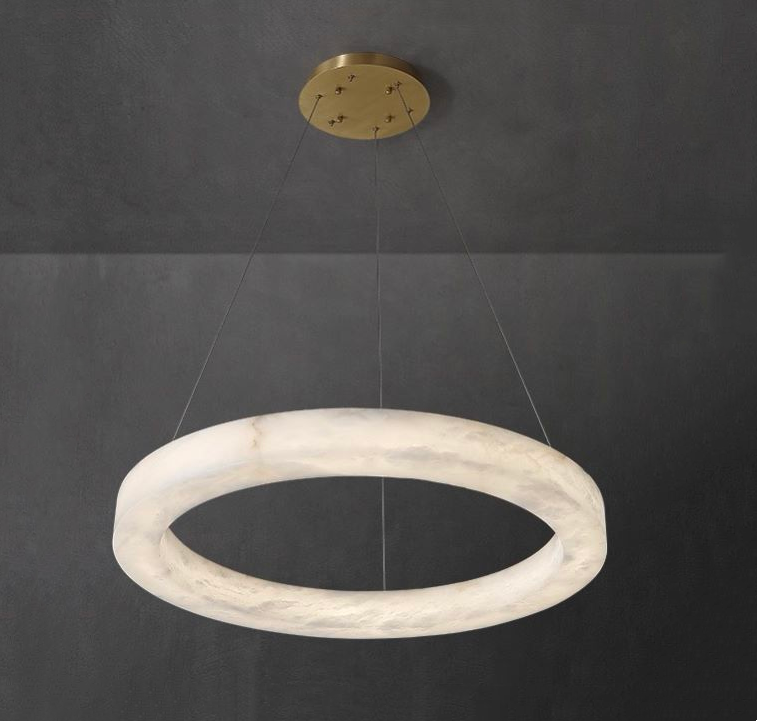 Скандинавский современный кольцо испанский алабастр камень латунь подвесная лампа люстра для гостиной