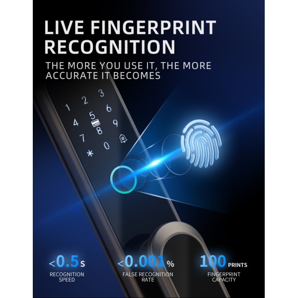 304 Stainless Steel Fully Automatic Intelligent Lock TUYA Wifi Application Biometric Digital Keyboard Fingerprint Door Lock