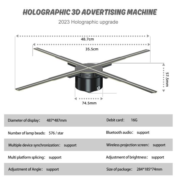 Holographic Fans 3D Advertising Projector Wifi Led Sign Player Remote Advertise Display