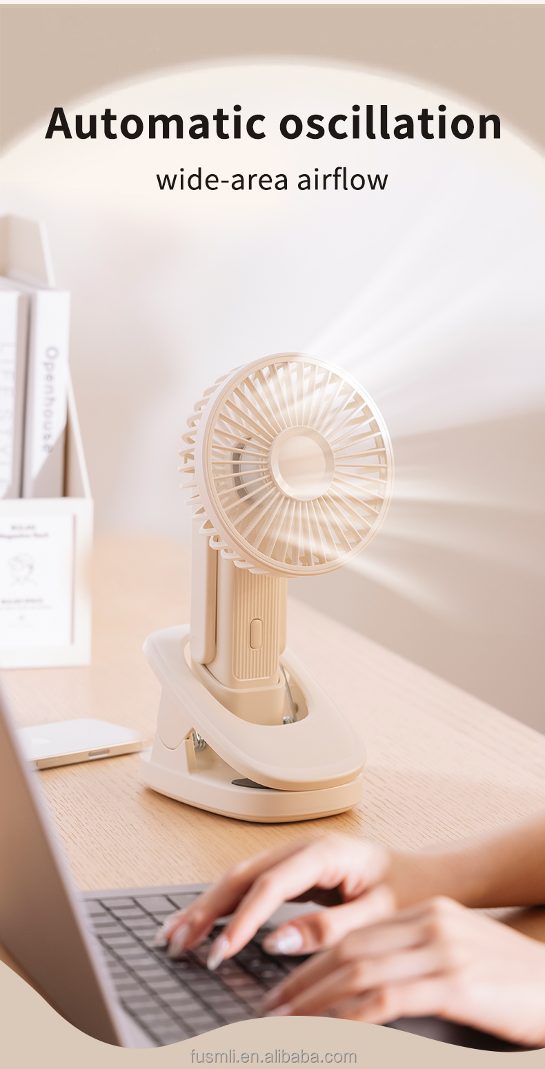 OEM/ODM Custom Factory Automatic Oscillating Handheld Clip-On Fan with Three-Speed Settings and Brushless Motor for Present