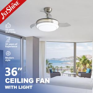 36 Inches Sand Nickel Retractable Ceiling Fan With LED Light And DC Motor For Bedroom