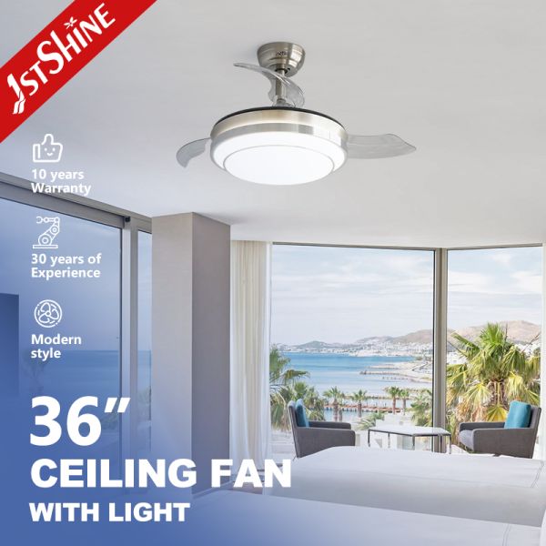 36 Inches Sand Nickel Retractable Ceiling Fan With LED Light And DC Motor For Bedroom
