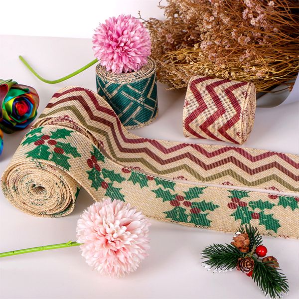 MSD OEM 2-1/2 Inch Red Plaid Burlap Fabric Wired Edge Ribbons for Holiday Decoration