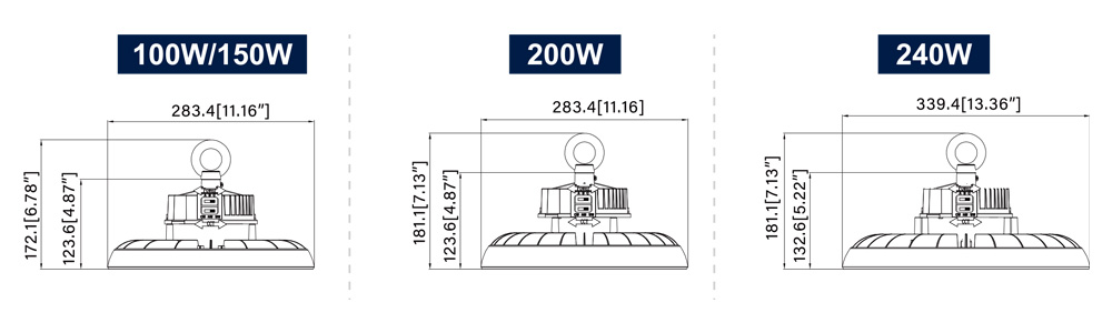 5000K Алюминиевый сплав LED UFO Highbay Light 22500lm-36000lm Снижаемый 100W-240W 120° луч