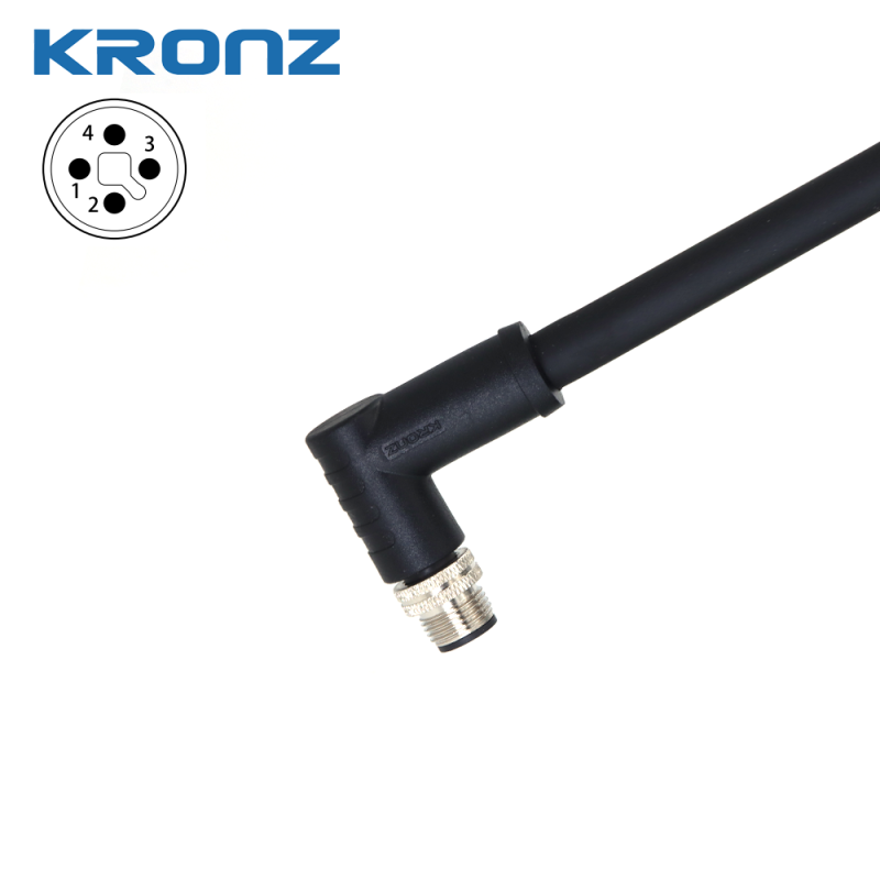 M12 male bent pre cast connector T-CODE IP67 Suitable for automated sensors