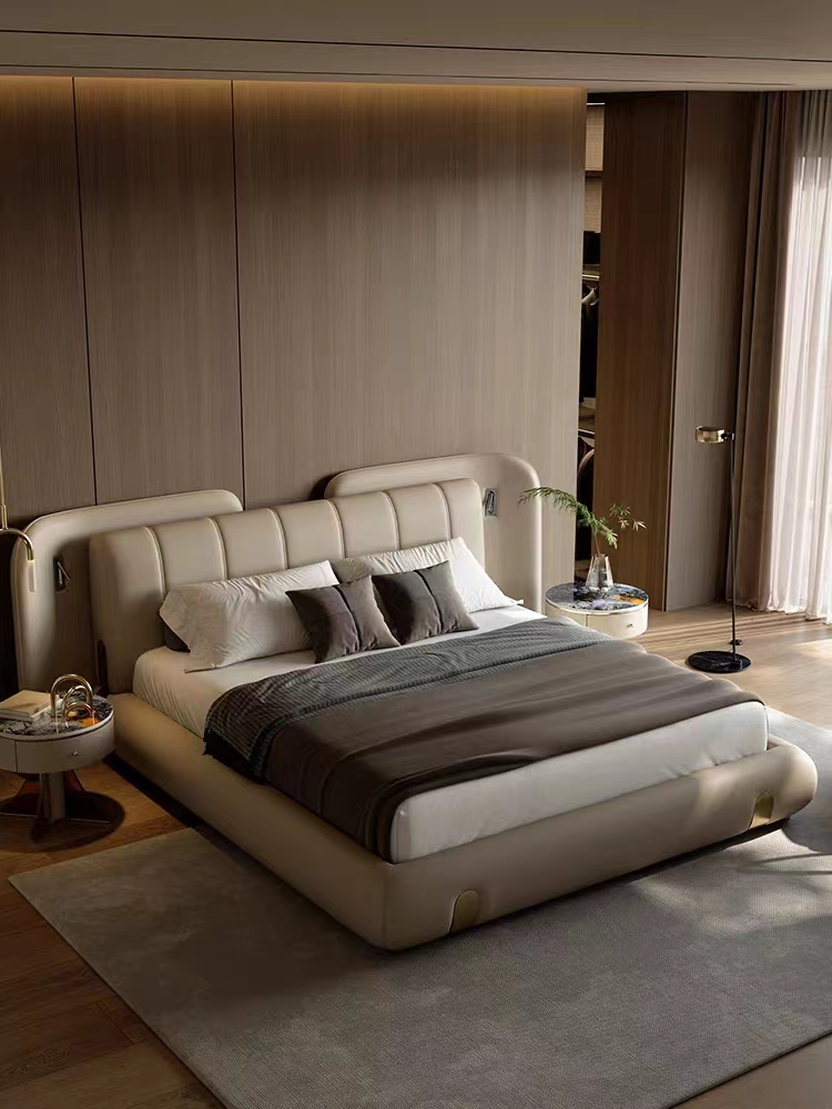 Rei luxuoso de couro feito sob encomenda Bed do quarto do PINHO do CARVALHO do mestre 1,8 da cama