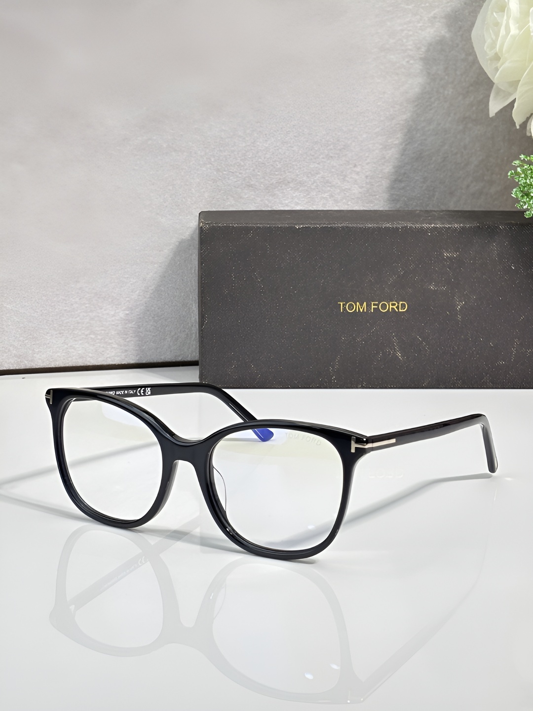 TM FORD Women Cat Eye Optical Eyeglasses, TF6089-B Acetate Prescription Glasses Frame with Silver T Logo, Clear Blue Light Blocking Lenses Prescription